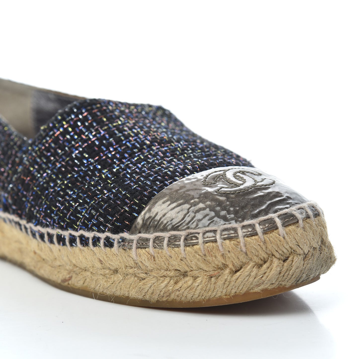 Tweed Patent Goatskin CC Espadrilles 36 Black Pink Yellow Silver