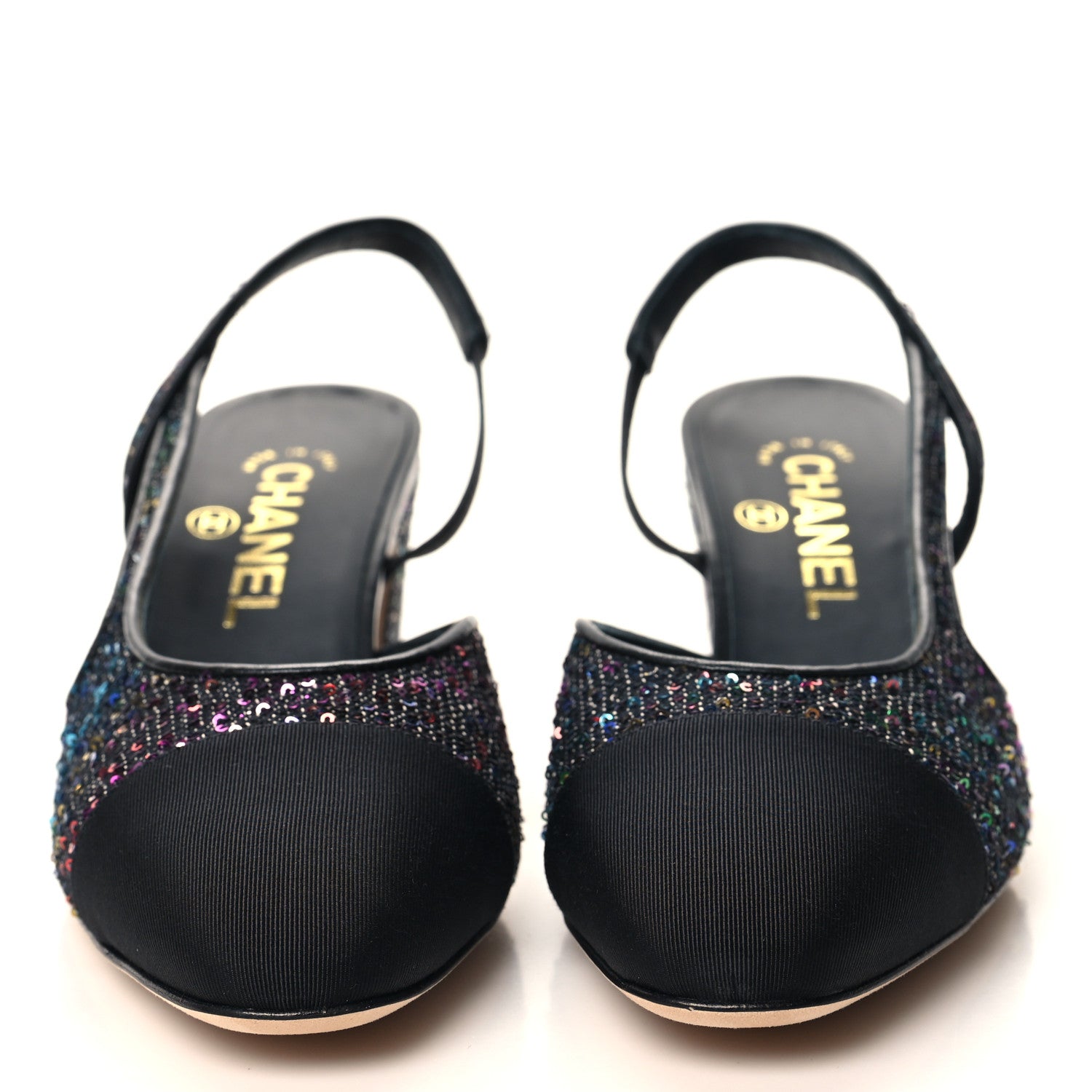 Chanel Glitter Grosgrain Cap Toe CC Slingback Pumps 37.5 Black Multicolor 2 of 9