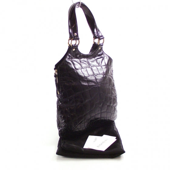 Saint Laurent Patent Crocodile Embossed Tribute Tote Black 3 of 10