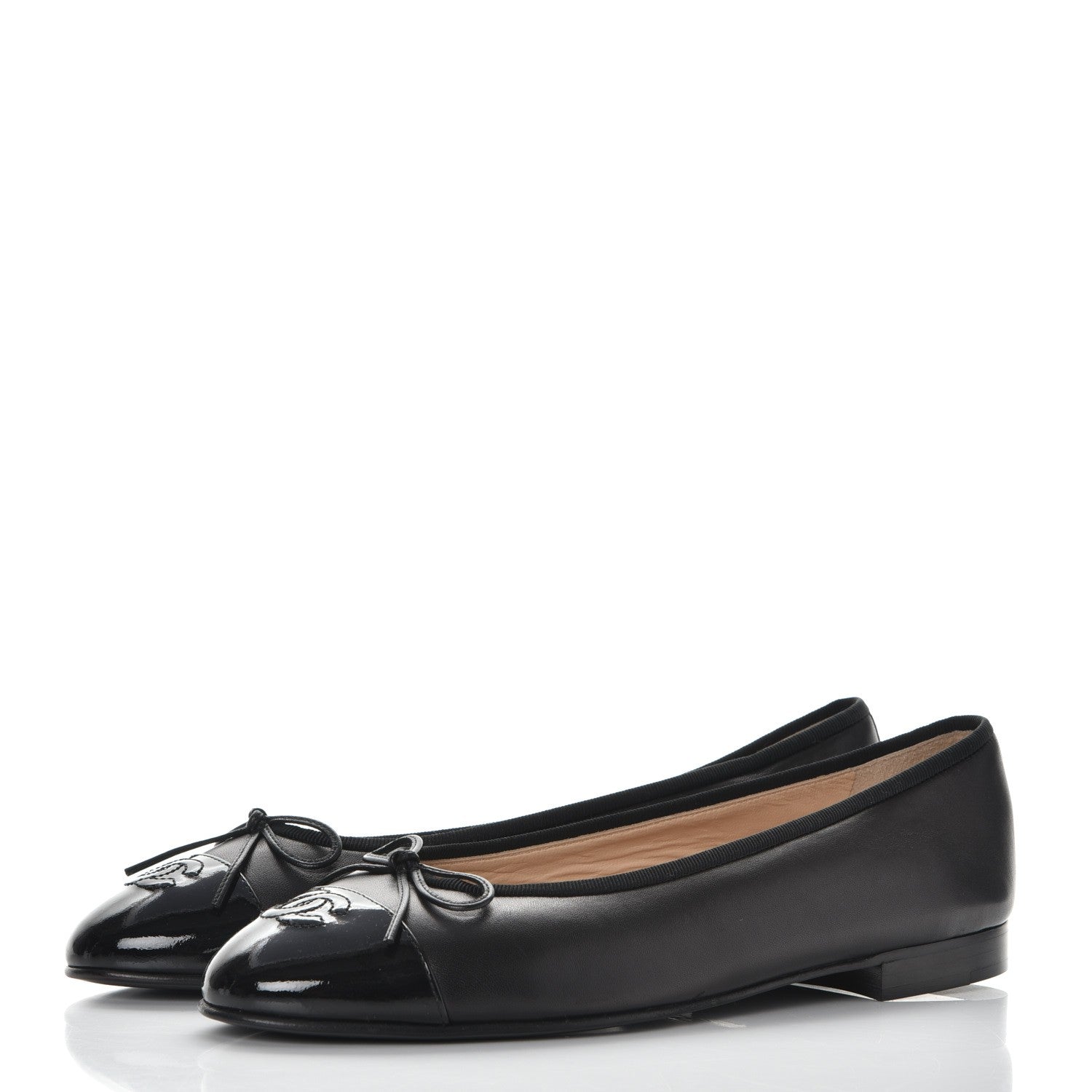 Chanel Lambskin Patent Cap Toe Ballerina Flats 41 Black 3 of 11