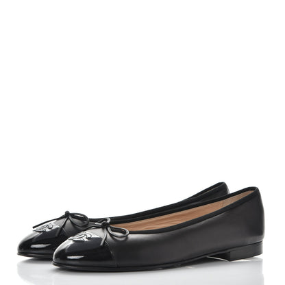 Chanel Lambskin Patent Cap Toe Ballerina Flats 41 Black 3 of 11