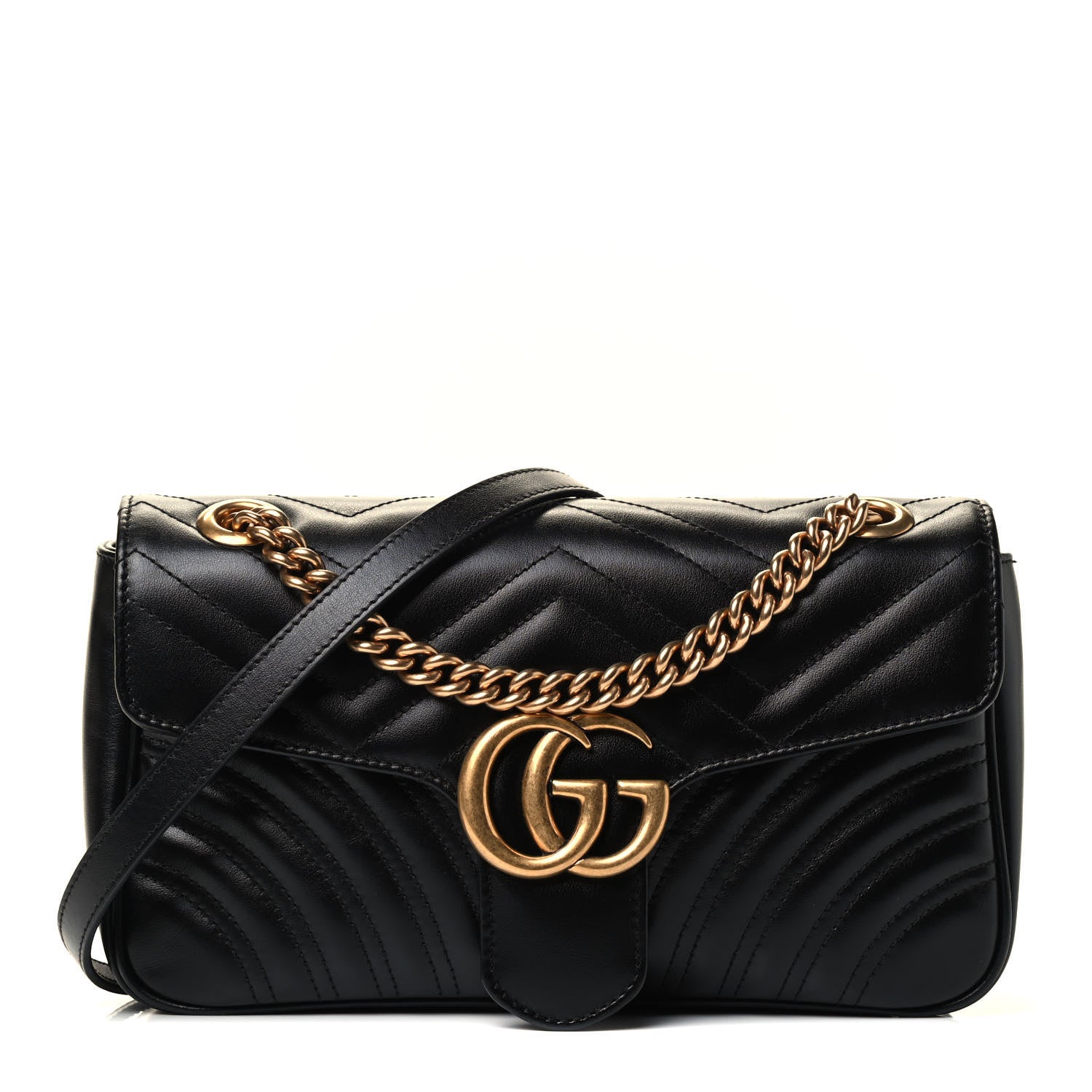 Gucci Calfskin Matelasse Small GG Marmont Shoulder Bag Black 1 of 4