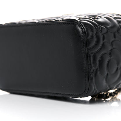 Chanel Lambskin Camellia Embossed Small Vanity Case With Chain Black 9 of 10