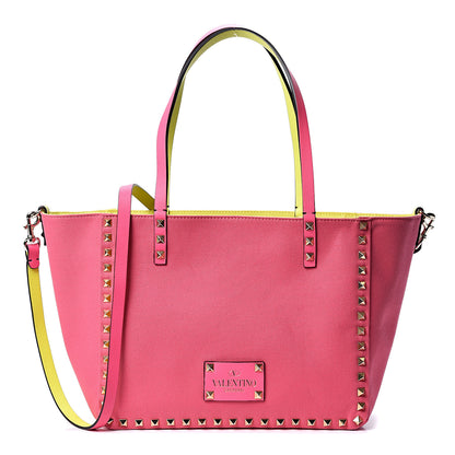 Valentino Garavani Canvas Small Rockstud Reversible Tote Pink Yellow 1 of 16