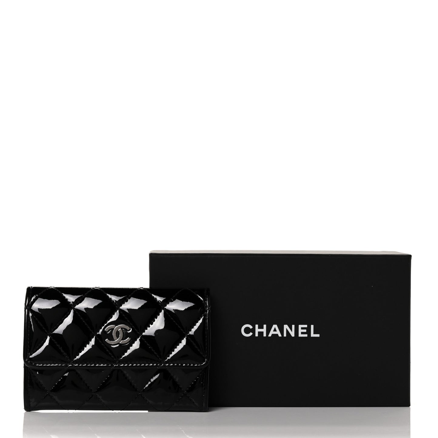 Patent Quilted Flap Card Holder Black