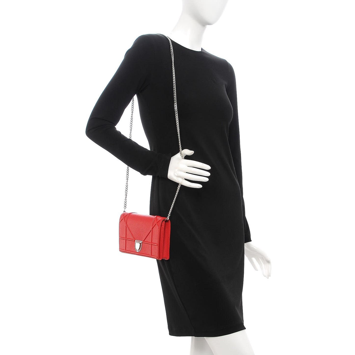 Grained Calfskin Diorama Wallet on Chain Pouch Rouge Vif