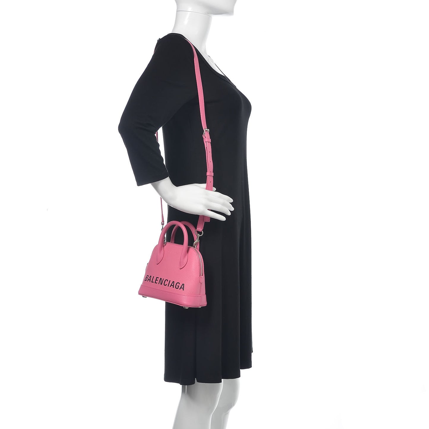 Signature Grained Calfskin Logo XXS Ville Top Handle Bag Rose Bubblegum Black