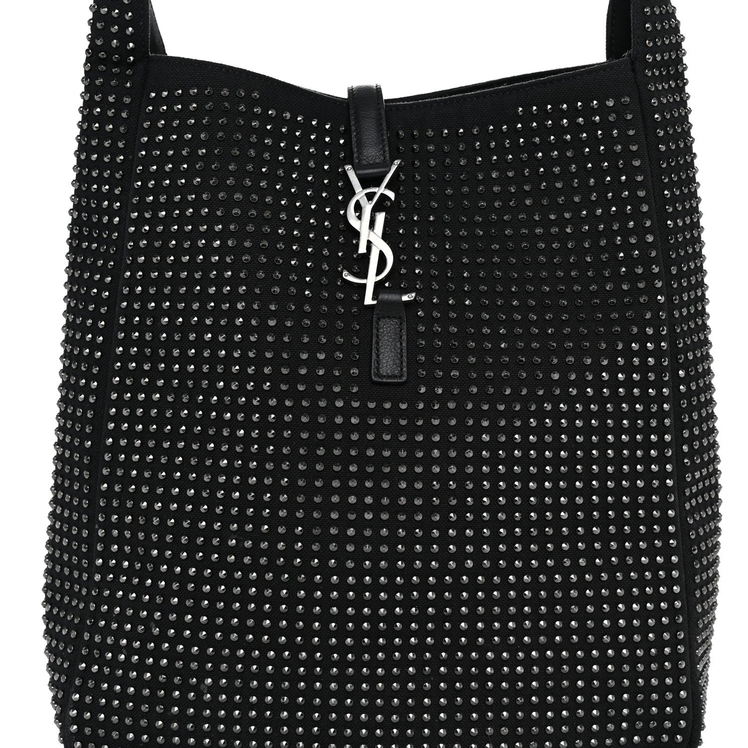 Saint Laurent Cotton Studded Le 5 A 7 Soft Hobo Black 7 of 9