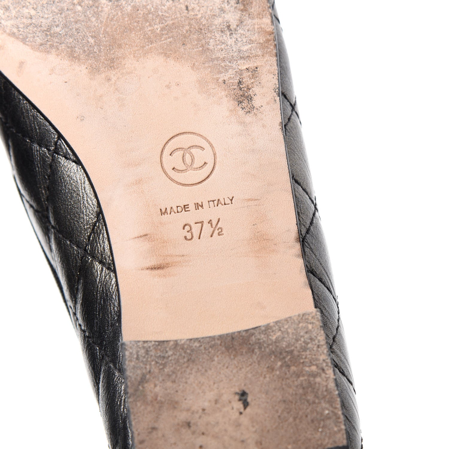 Chanel Metallic Aged Calfskin Quilted CC Cap Toe Ballerina Flats 37.5 Dark Silver 9 of 11