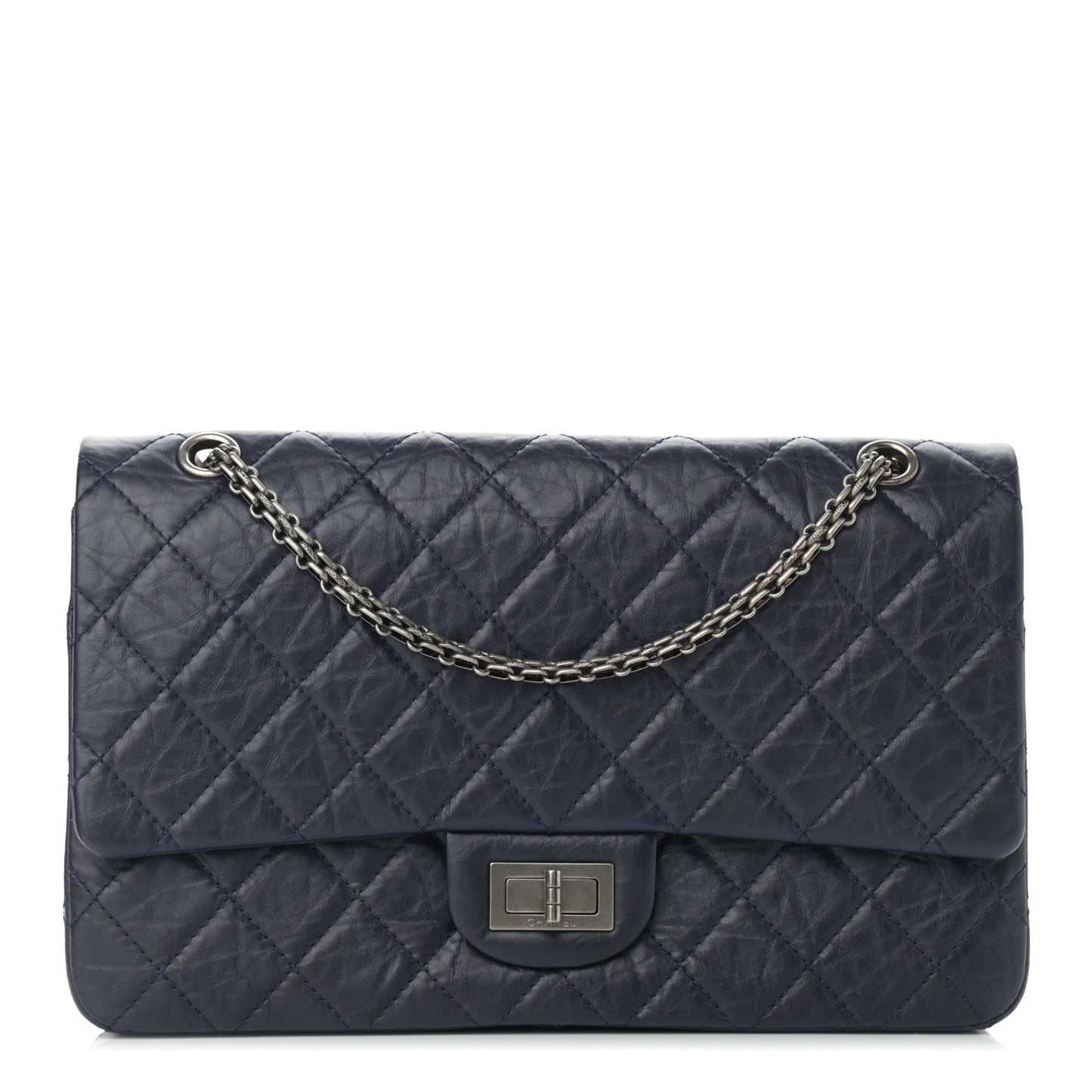 Aged Calfskin Quilted 2.55 Reissue 227 Flap Navy Blue