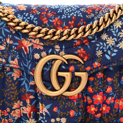 Gucci Cotton Calfskin Matelasse Floral Print Small GG Marmont Shoulder Bag Blue Red Deep Ocean Blue 10 of 12