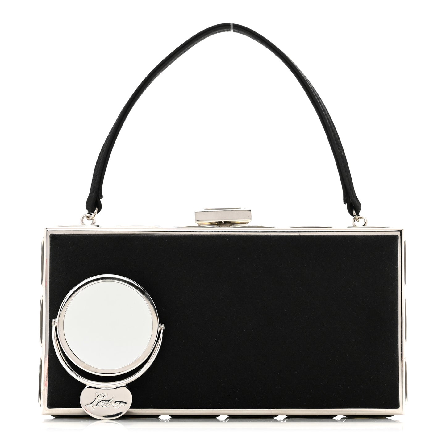 Satin Crystal Box Clutch Black Silver