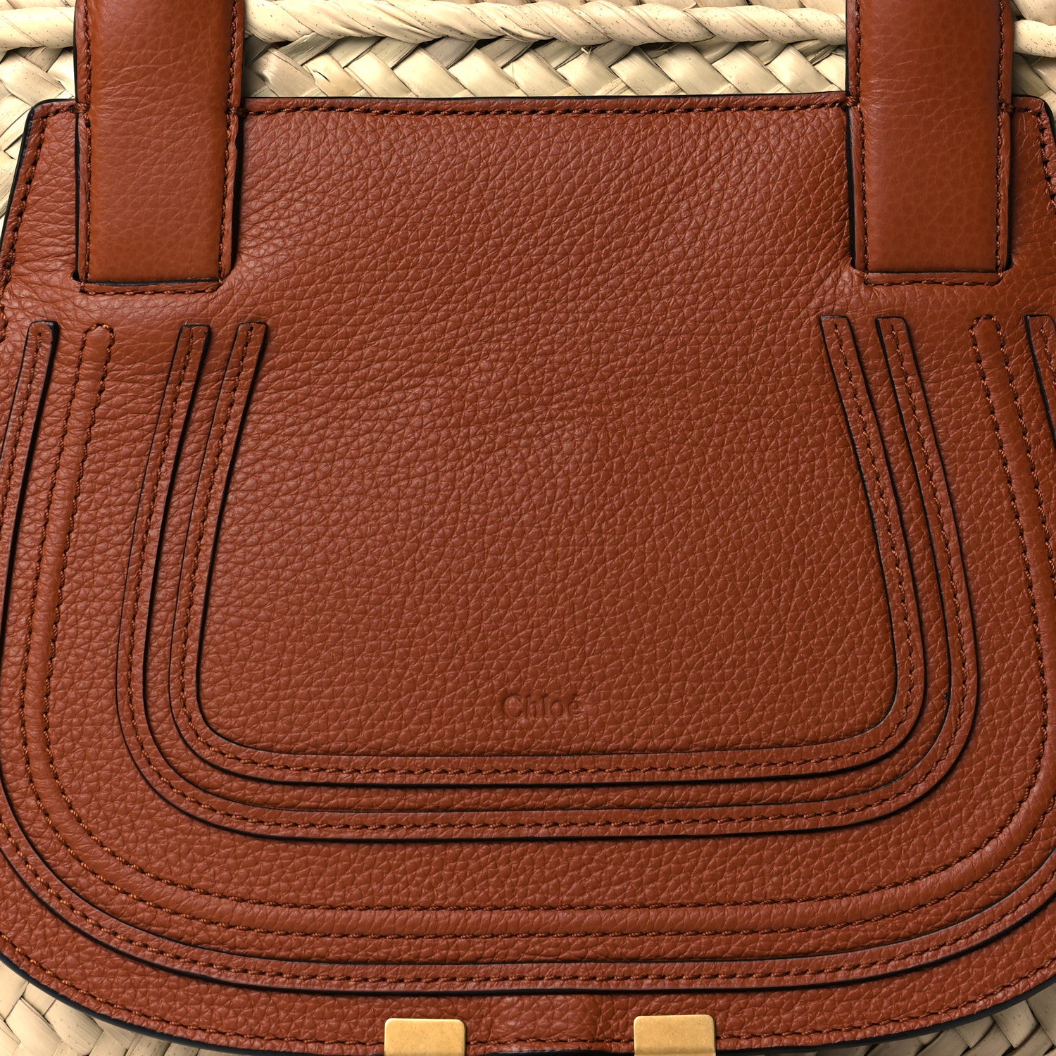 Chloe Raffia Small Grain Calfskin Medium Marcie Basket Tan 9 of 11