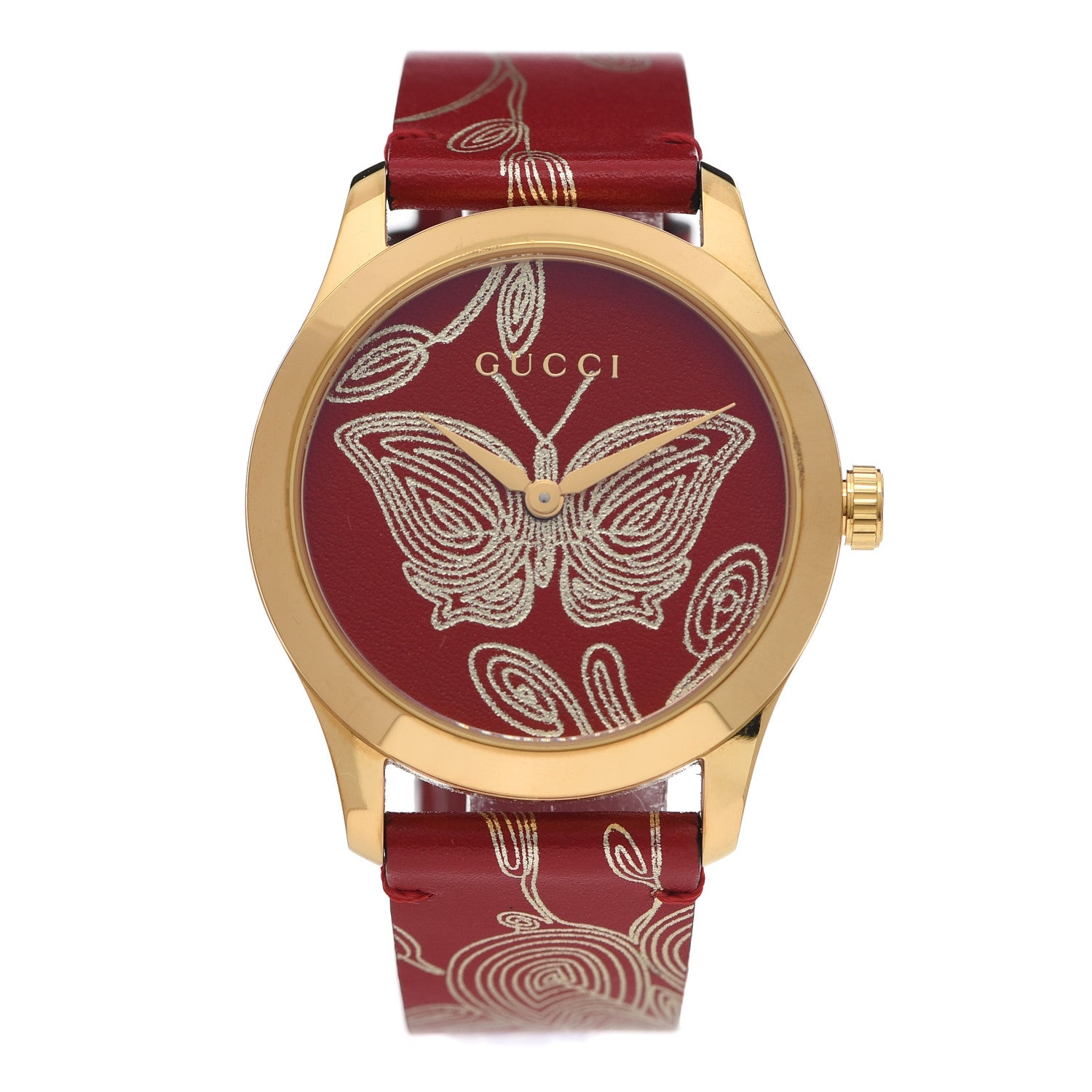 Gucci Stainless Steel Calfskin 38mm G-Timeless Butterfly Quartz Watch Red 1 of 5