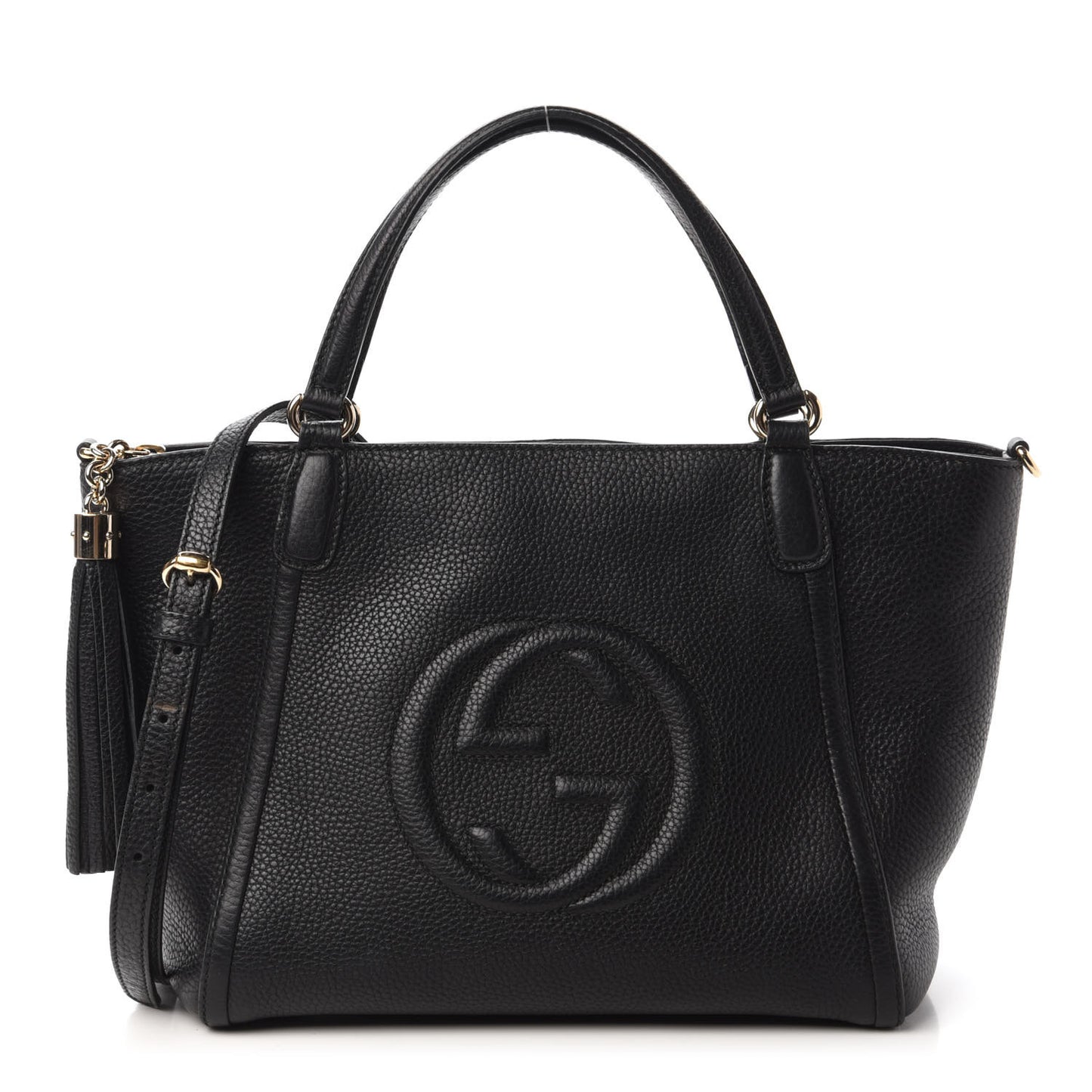 Pebbled Calfskin Small Soho Top Handle Bag Black