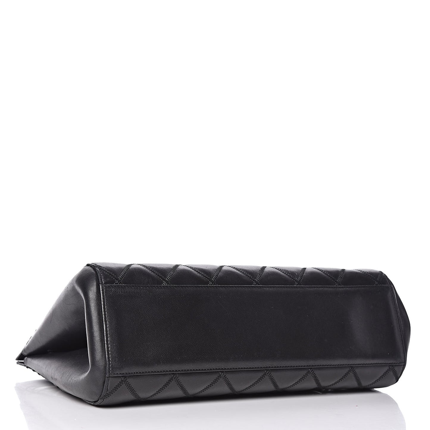 Lambskin Double Stitch Quilted Tote Black