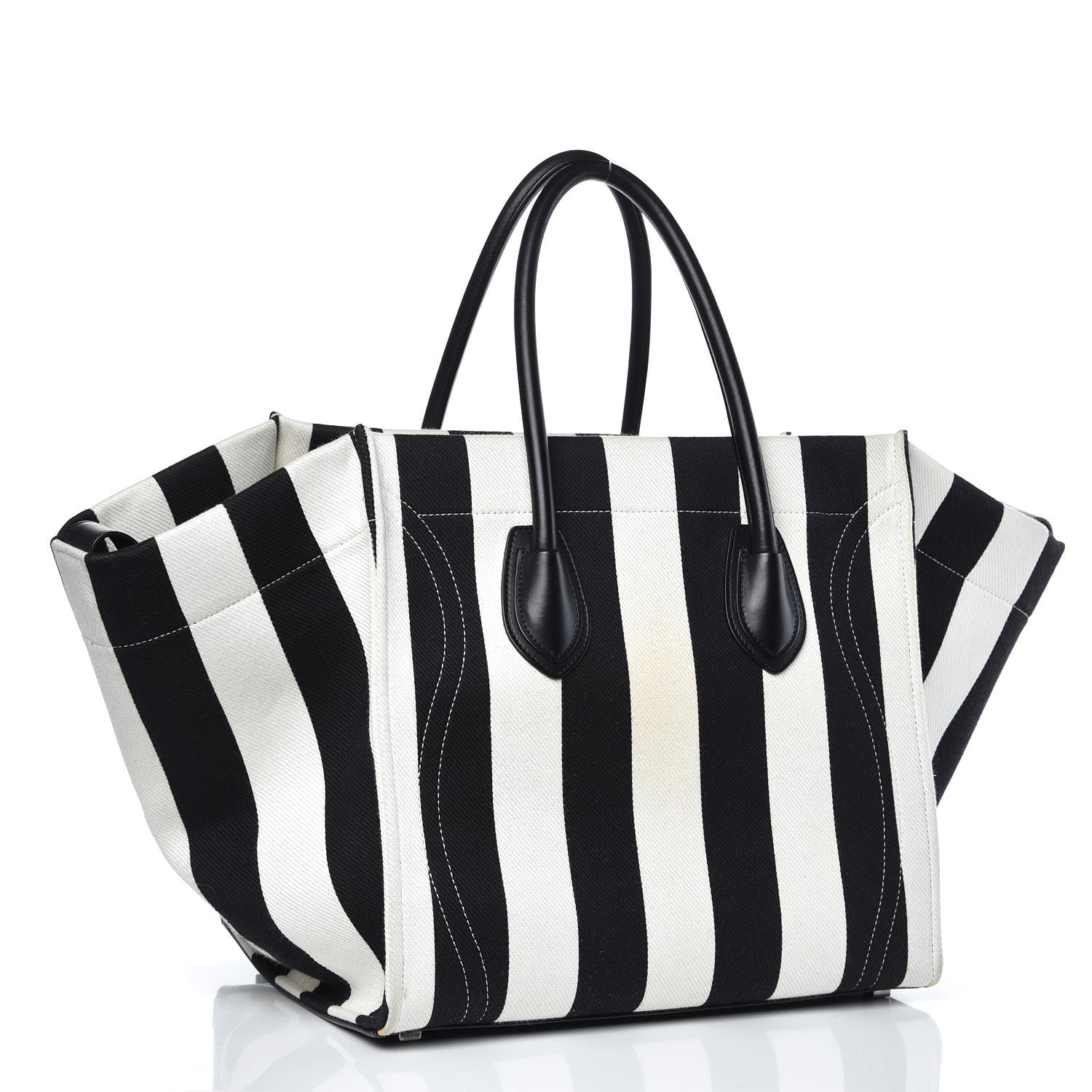 Celine Cotton Canvas Striped Medium Phantom Luggage White Black 3 of 19
