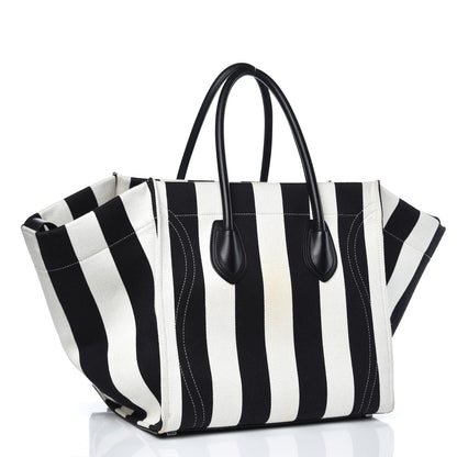 Celine Cotton Canvas Striped Medium Phantom Luggage White Black 3 of 19