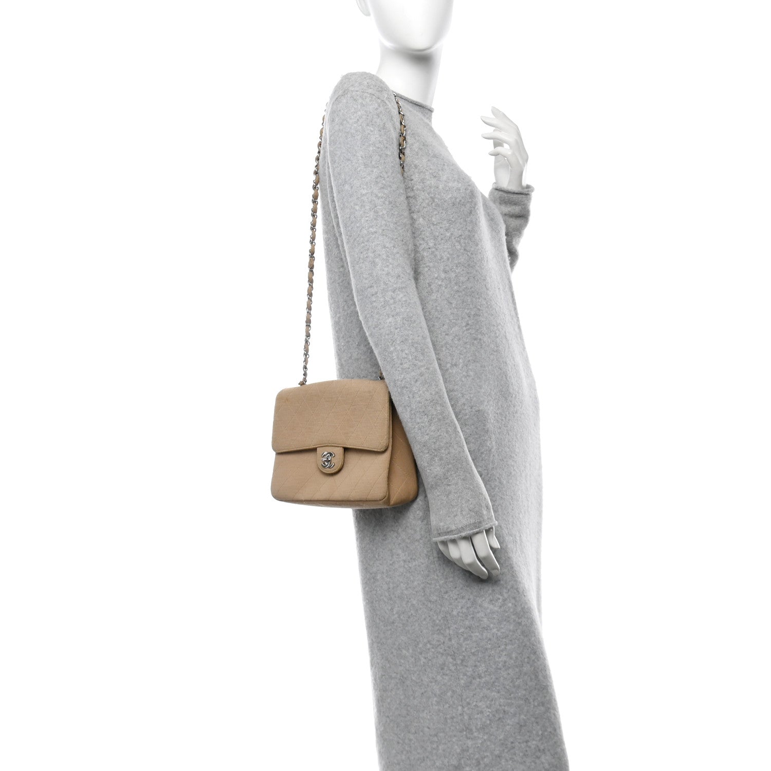 Chanel Jersey Quilted Medium Single Flap Beige 2 of 15