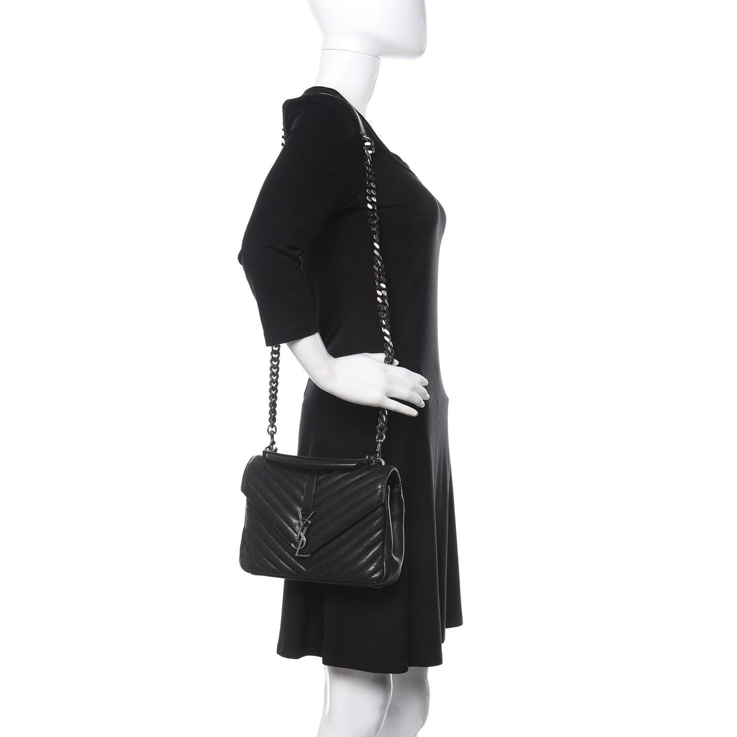 Sheepskin Matelasse Chevron Monogram Medium College Bag Black