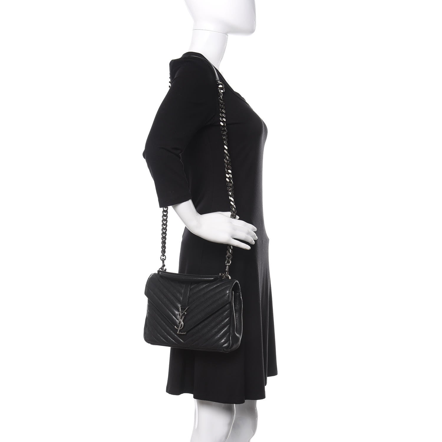 Saint Laurent Sheepskin Matelasse Chevron Monogram Medium College Bag Black 2 of 8