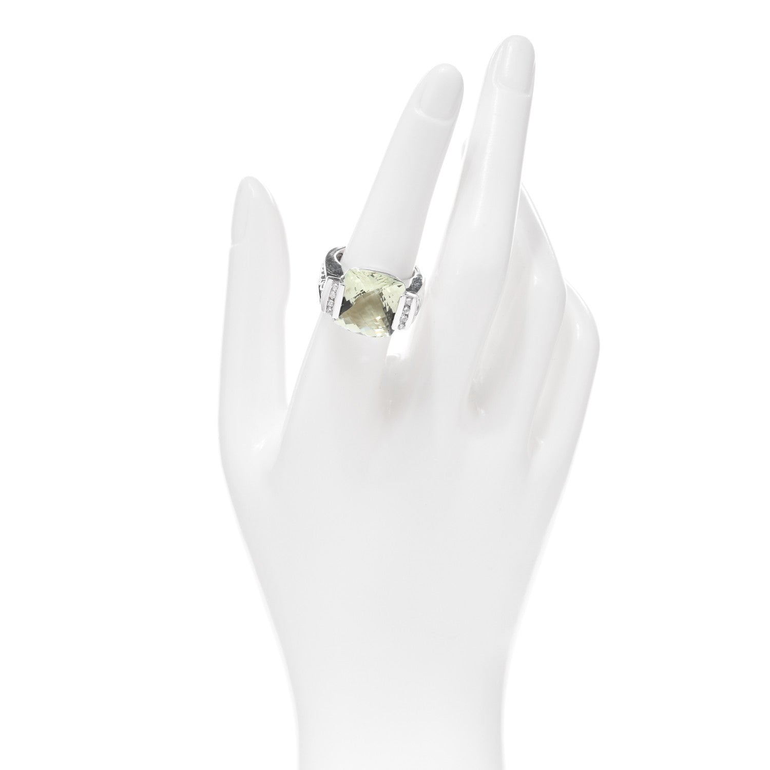 David Yurman Sterling Silver Diamond Prasiolite 15mm Deco Ring 53 6.5 2 of 4