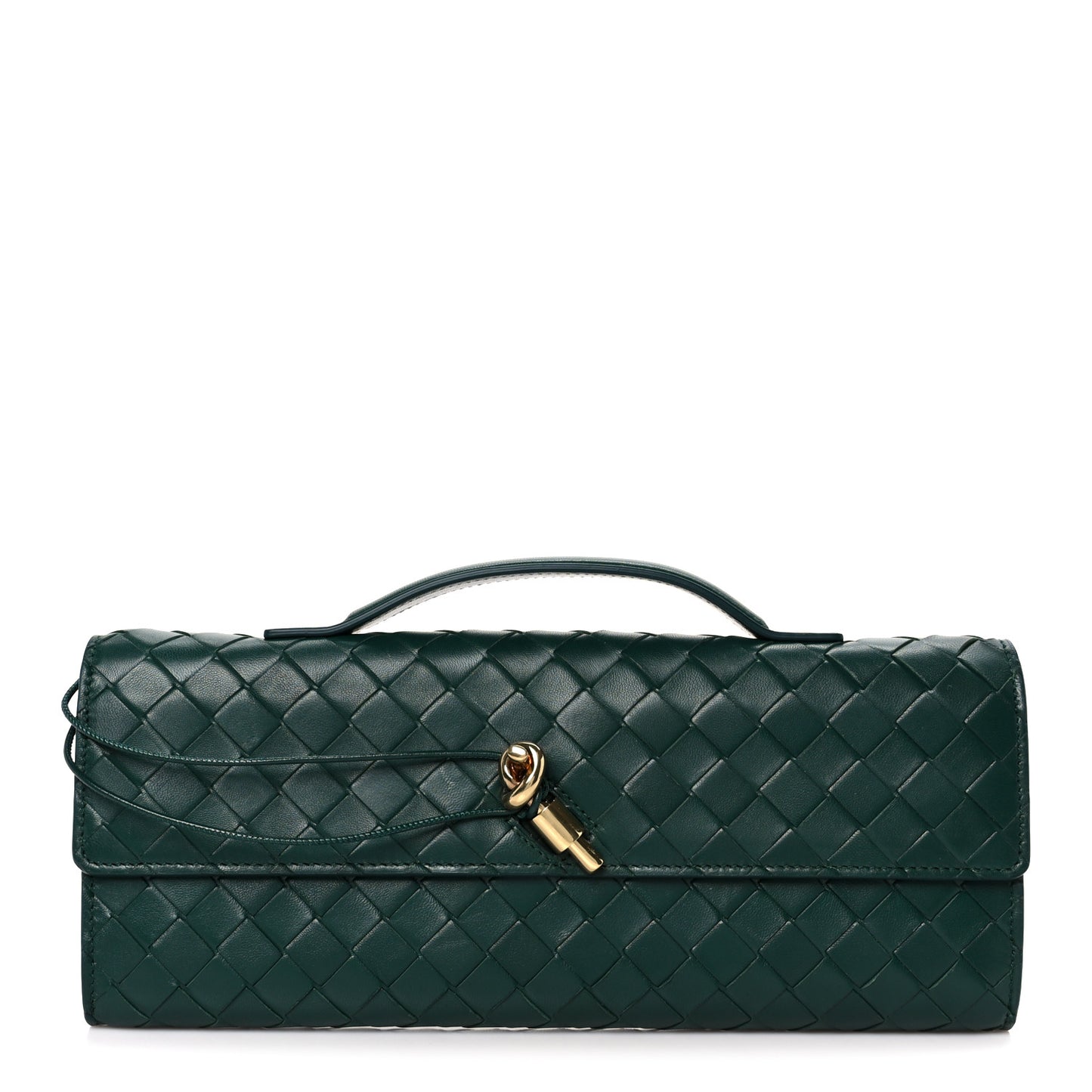 Nappa Intrecciato Long Andiamo Top Handle Clutch Emerald Green