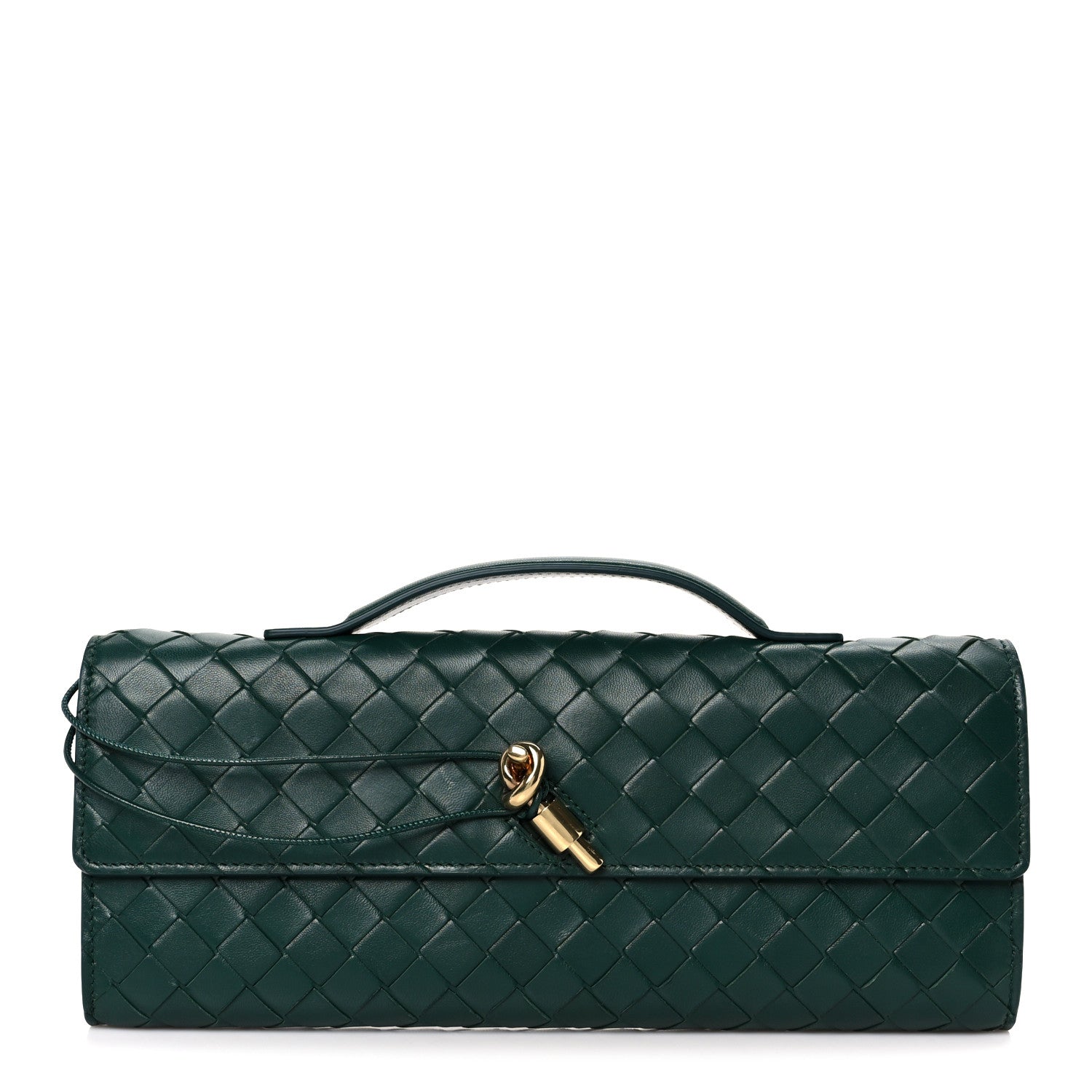 Bottega Veneta Nappa Intrecciato Long Andiamo Top Handle Clutch Emerald Green 1 of 11