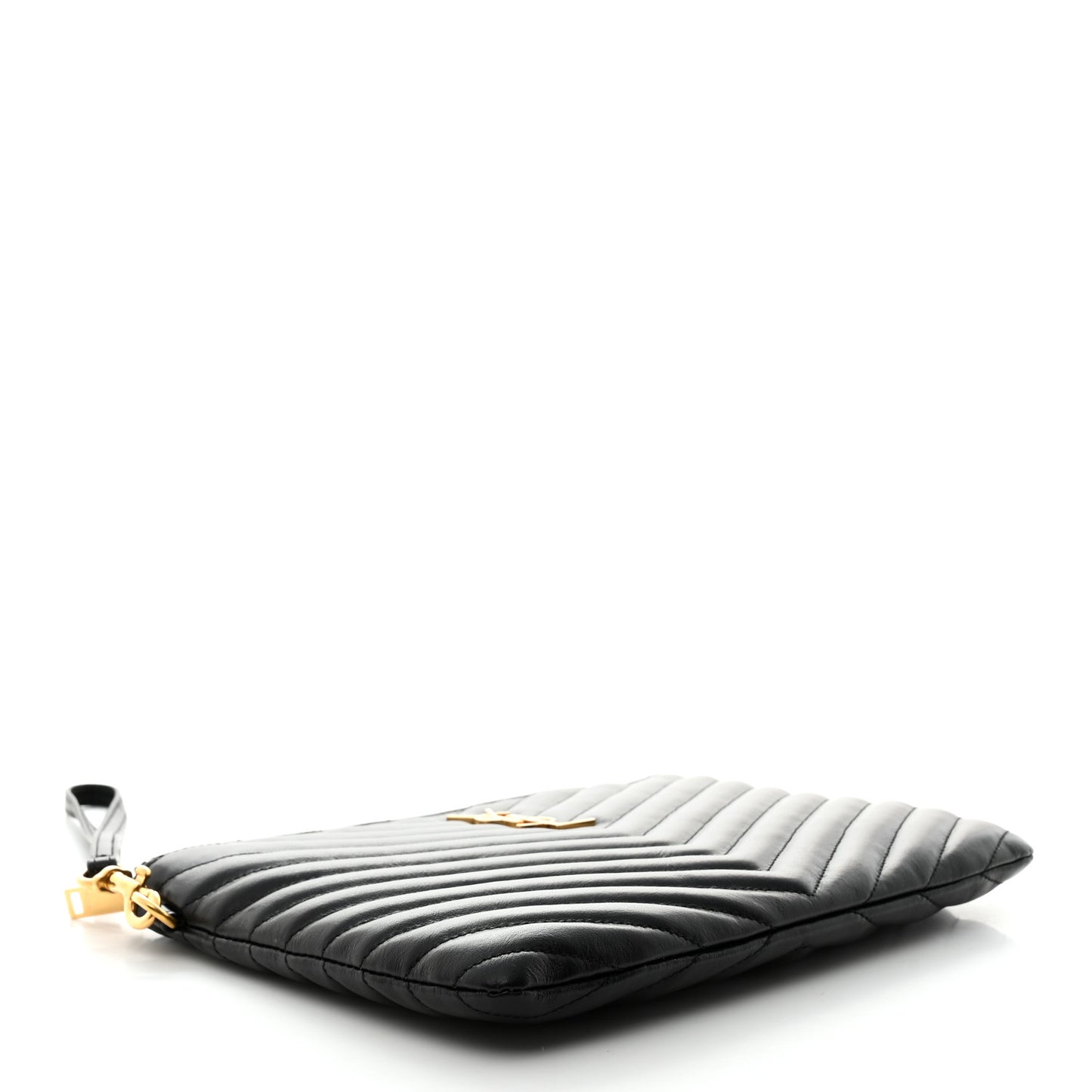 Calfskin Matelasse Chevron Monogram A5 Wristlet Black