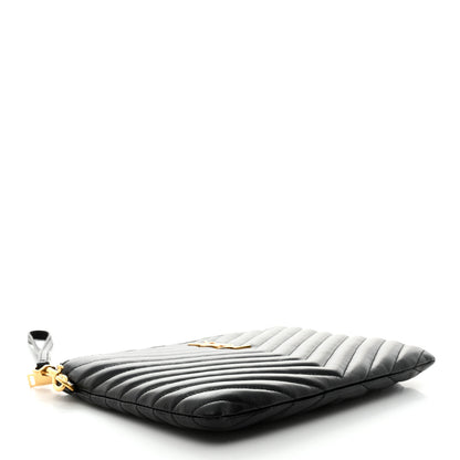 Saint Laurent Calfskin Matelasse Chevron Monogram A5 Wristlet Black 4 of 8