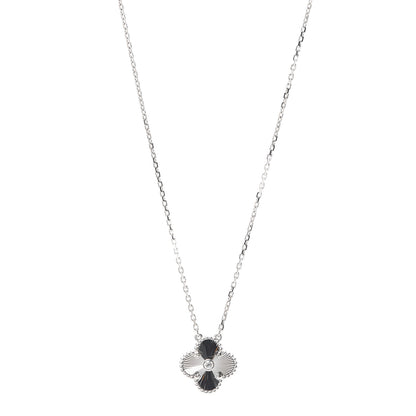 Van Cleef & Arpels 18K White Gold Diamond Guilloche Vintage Alhambra Pendant Necklace 1 of 8