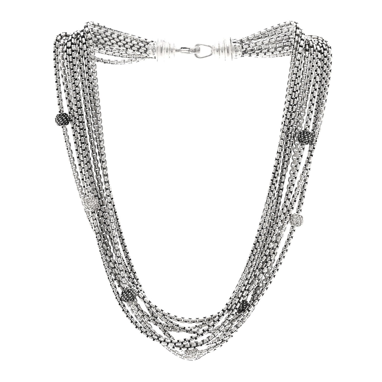 Sterling Silver Black Diamond Box Chain Eight Strand Necklace