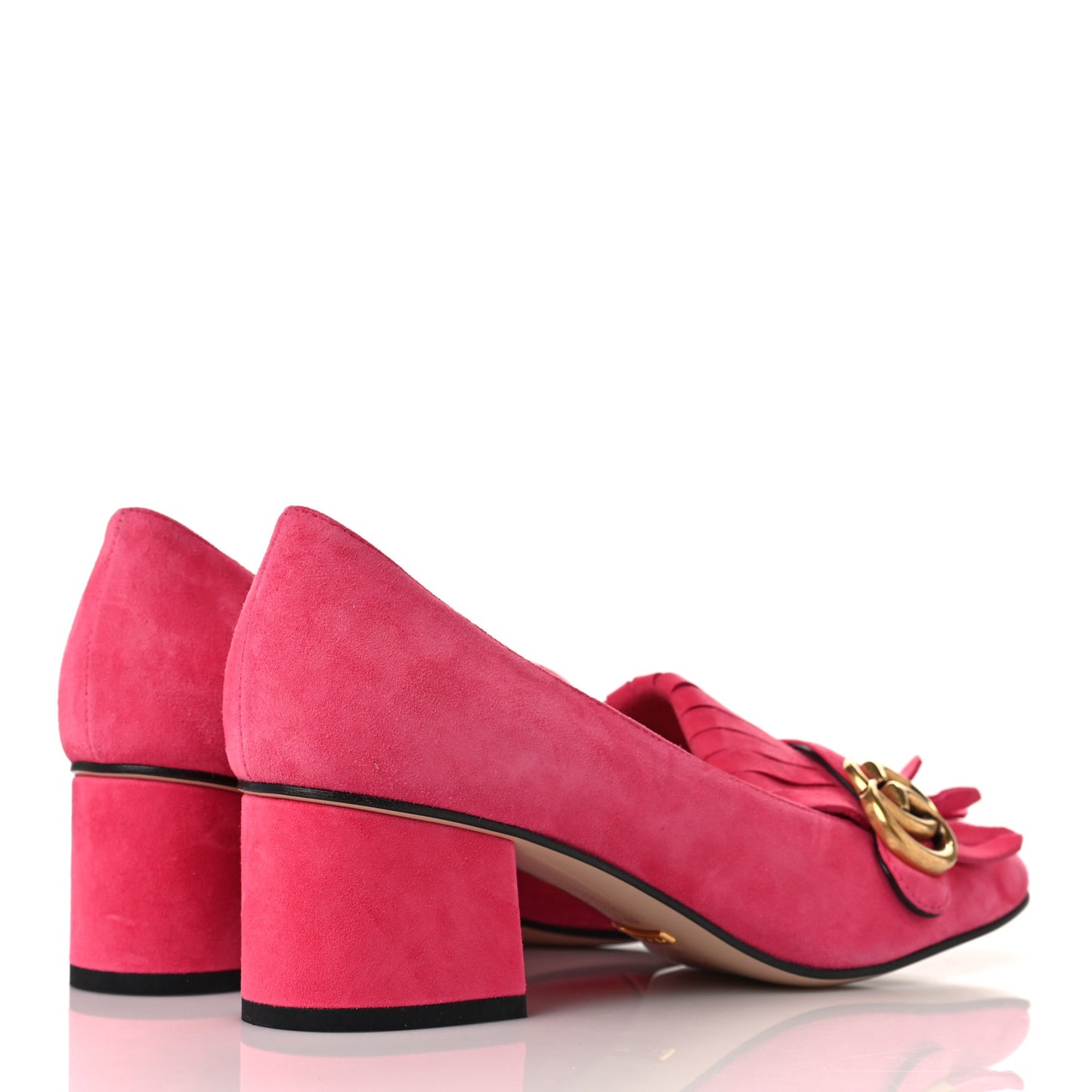 Kid Scamosciato GG Marmont Fringe 50mm Loafer Pumps 38.5 Hot Pink