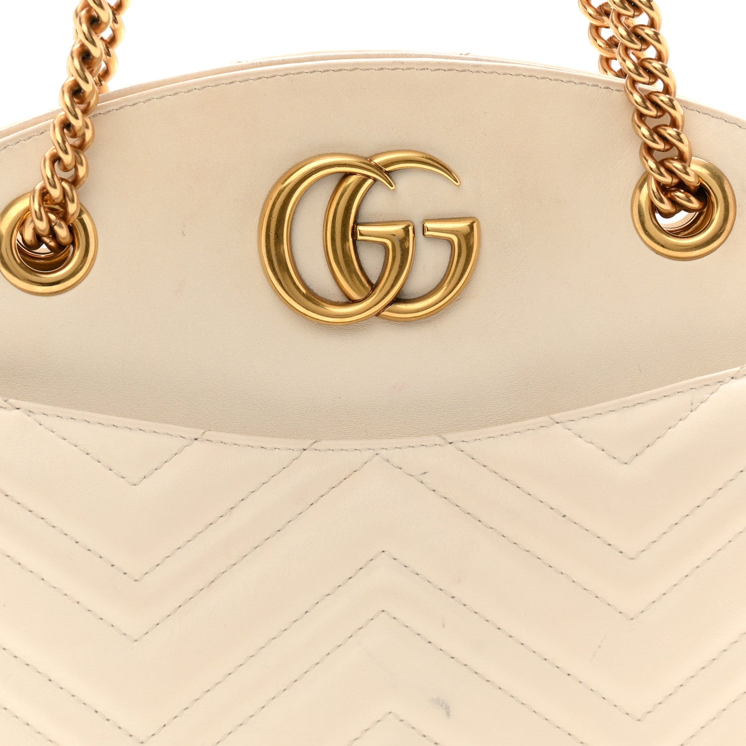 Gucci Calfskin Matelasse Medium GG Marmont Open Top Shoulder Bag White 9 of 15