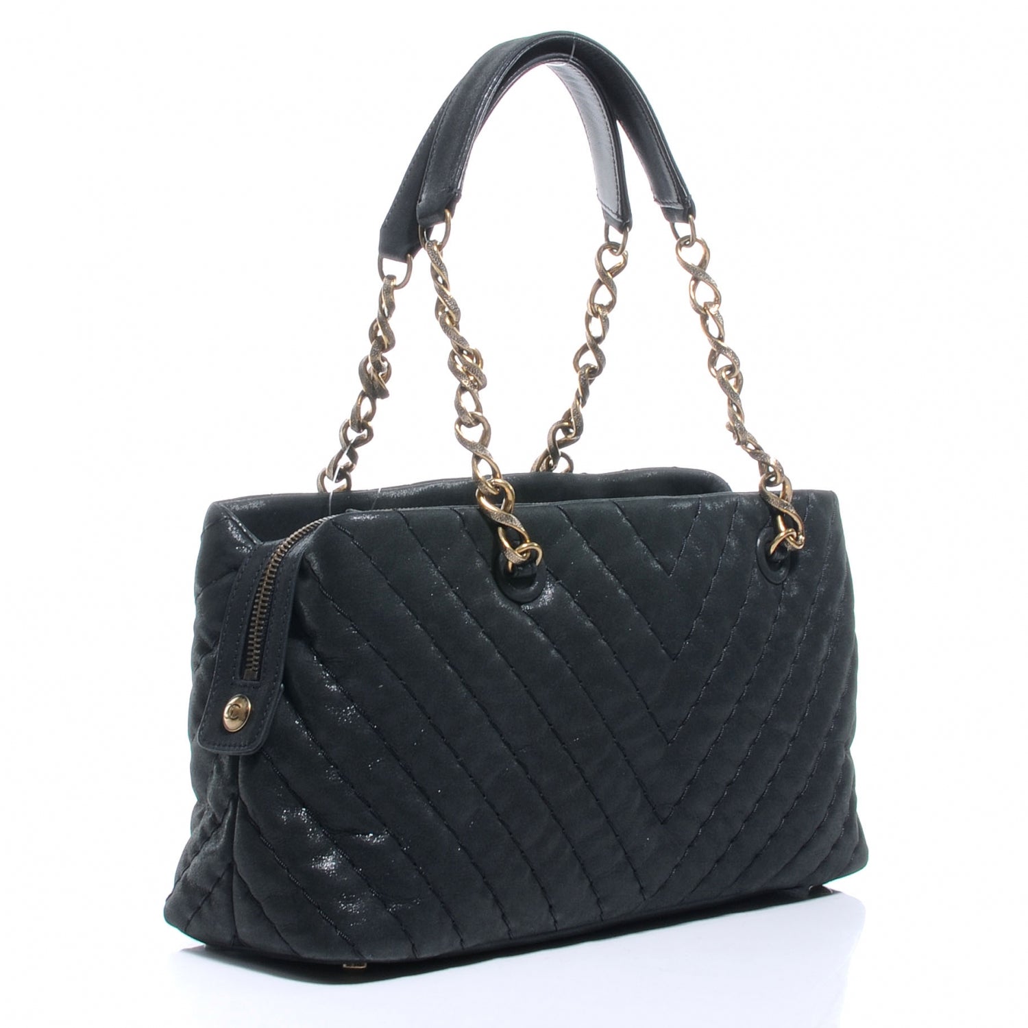 Chanel Iridescent Calfskin Surpique Chevron Small Tote Black 3 of 9