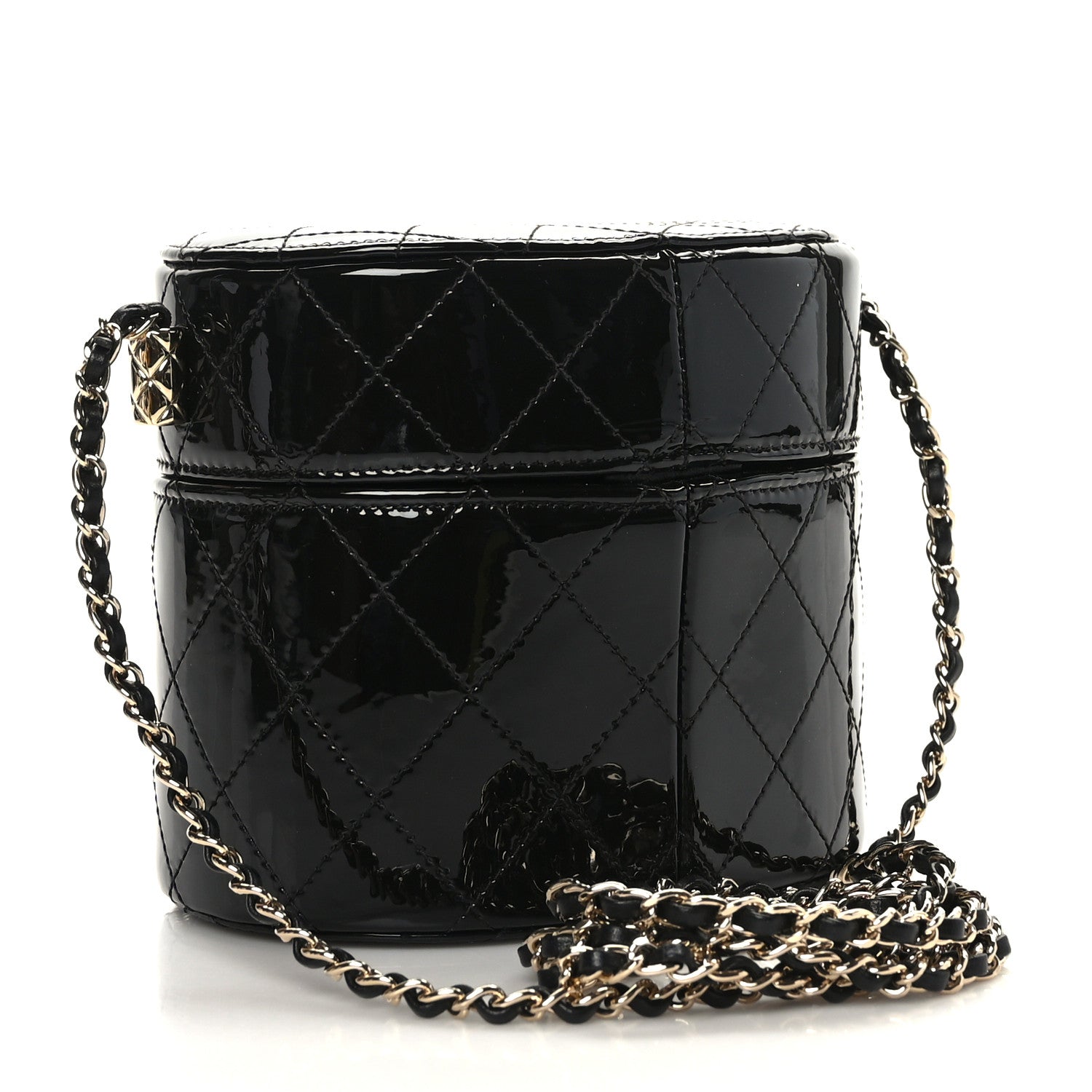 Chanel Patent Quilted Round Clutch With Chain Black 3 of 10