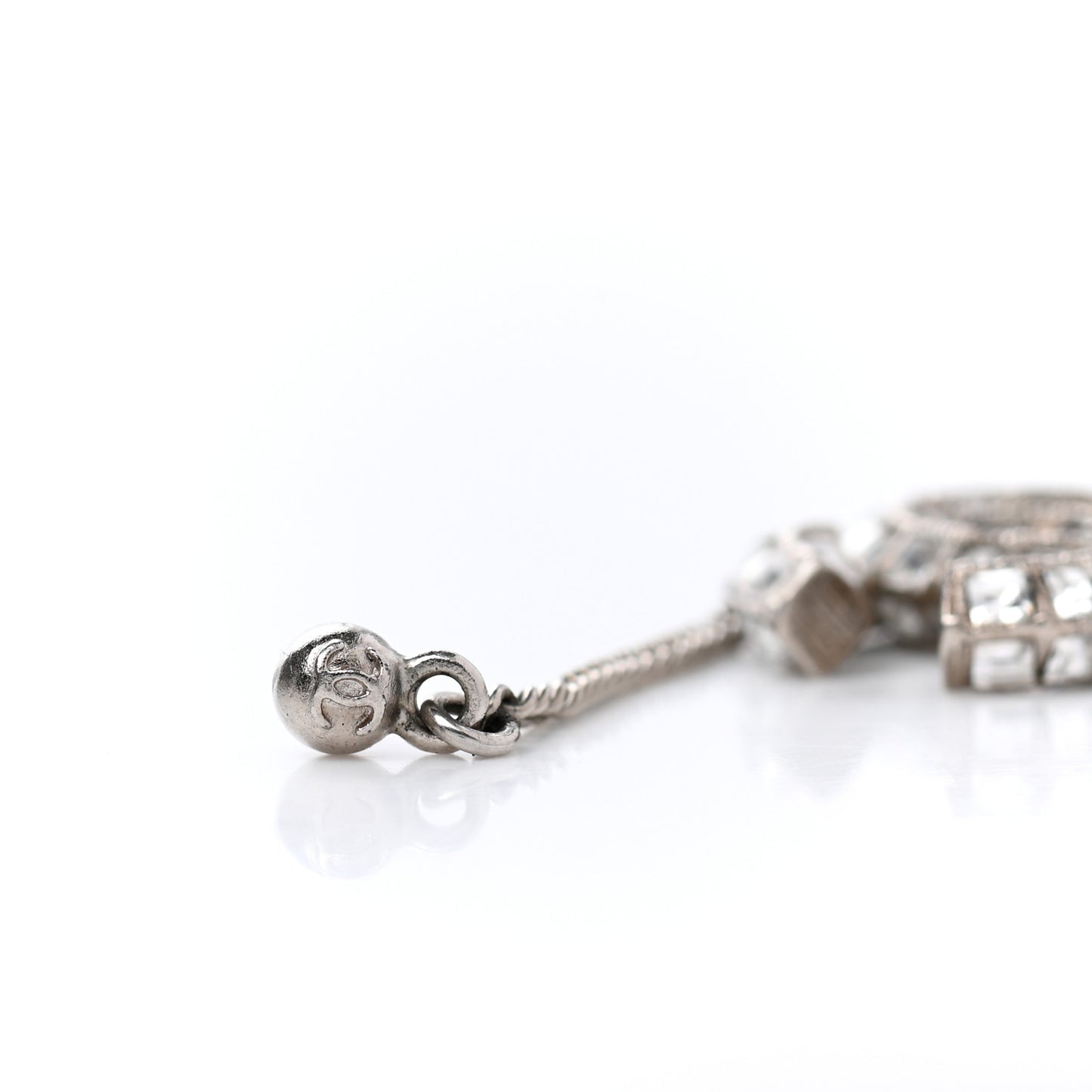 Baguette Crystal CC Drop Earrings Silver