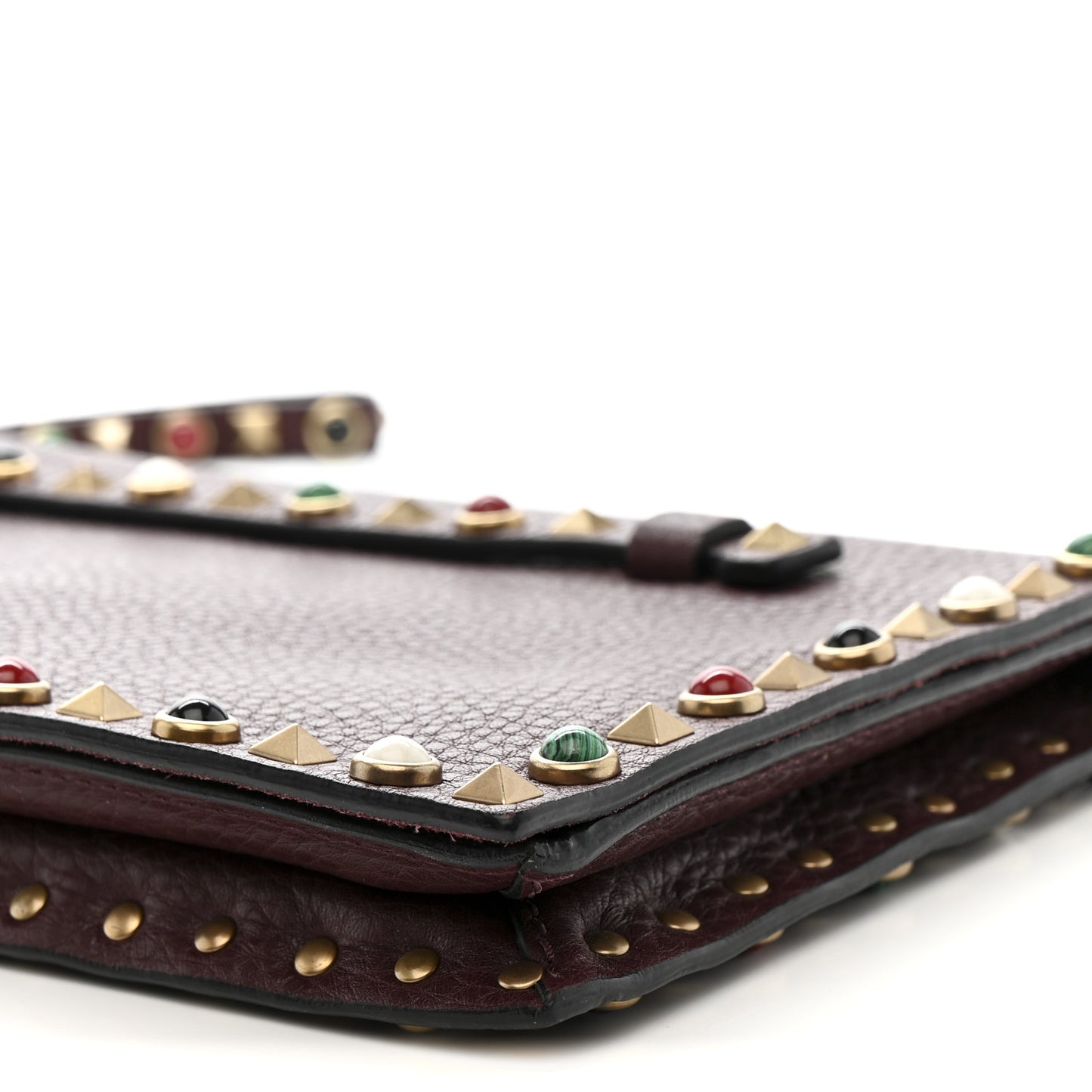 Pebbled Calfskin Rockstud Rolling Wristlet Clutch  Rubin