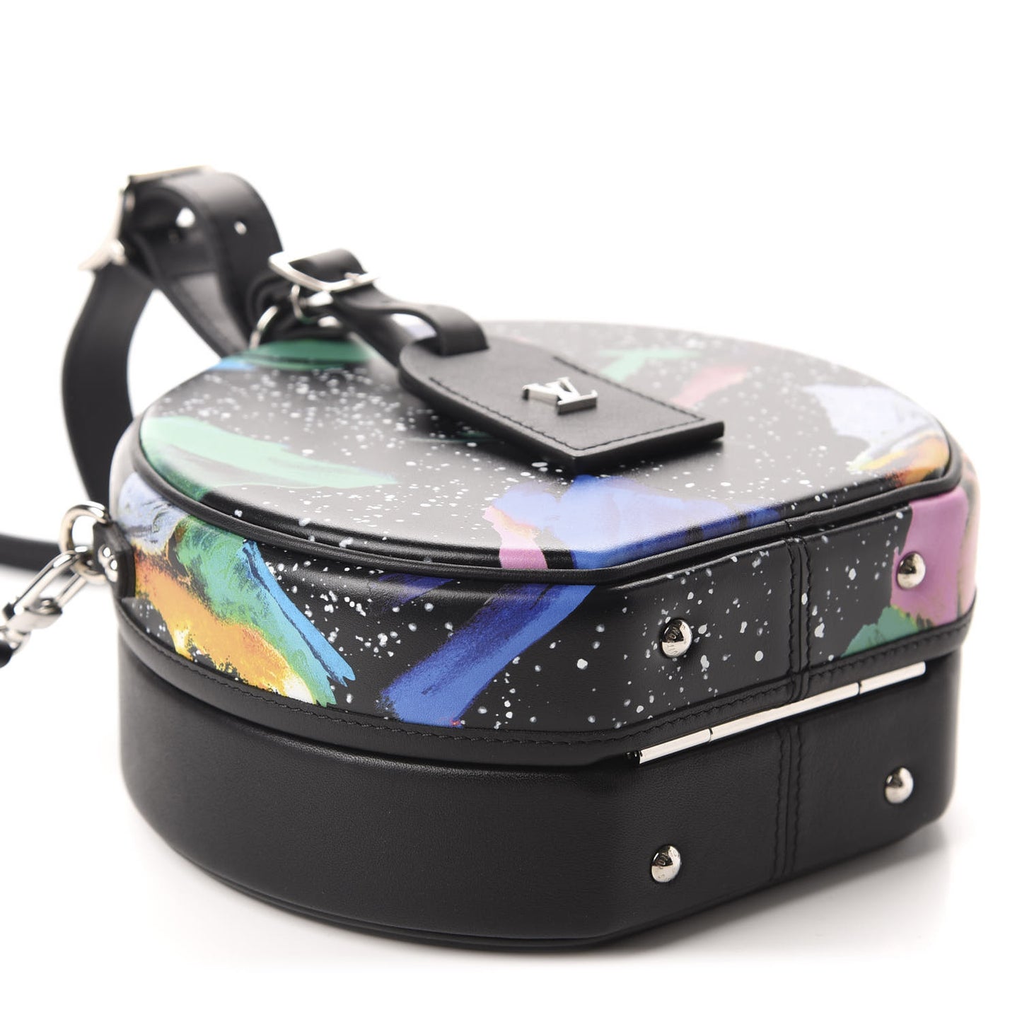 Calfskin Splash Print Petite Boite Chapeau Black