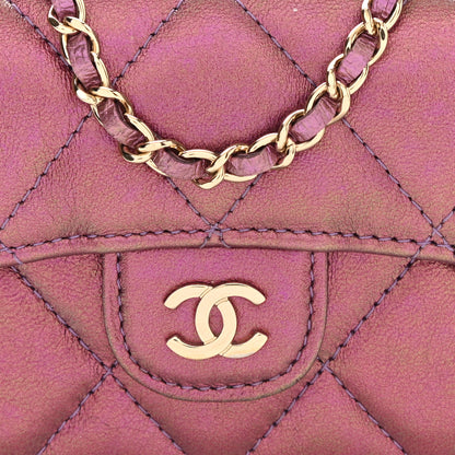 Chanel Iridescent Lambskin Quilted Flap Card Holder On Chain Purple 9 of 12