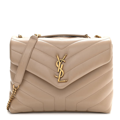 Saint Laurent Calfskin Y Quilted Monogram Small Loulou Chain Satchel Dark Beige 1 of 10
