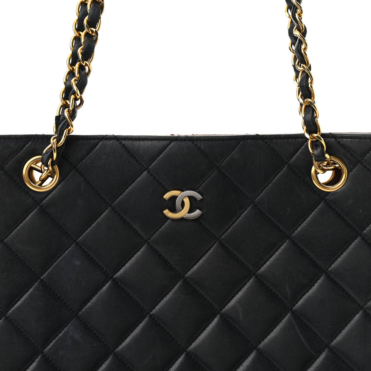 Lambskin Quilted Shopping Tote Black