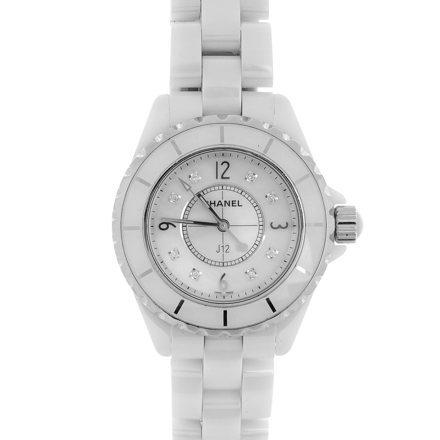 Stainless Steel Ceramic Diamond 33mm J12 Quartz Watch White