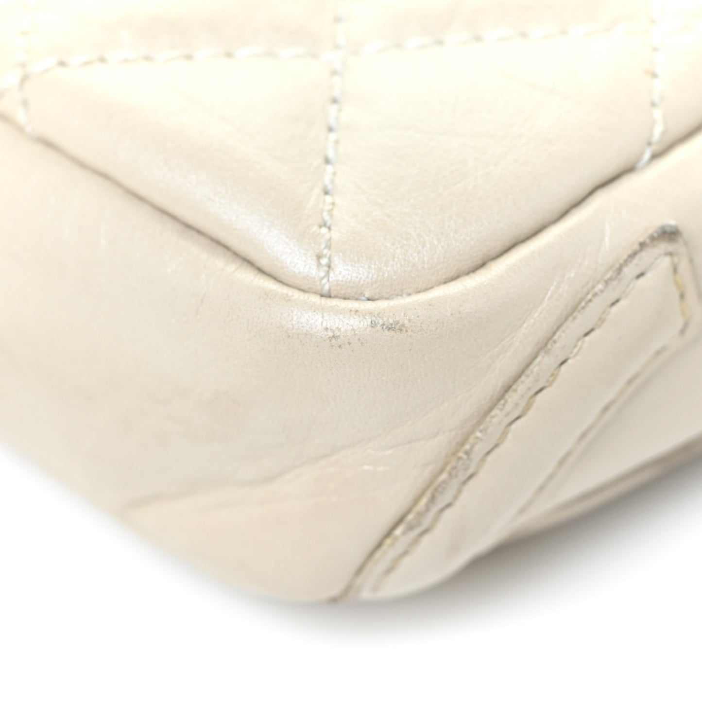 Aged Calfskin Quilted Cotton Club Pochette White