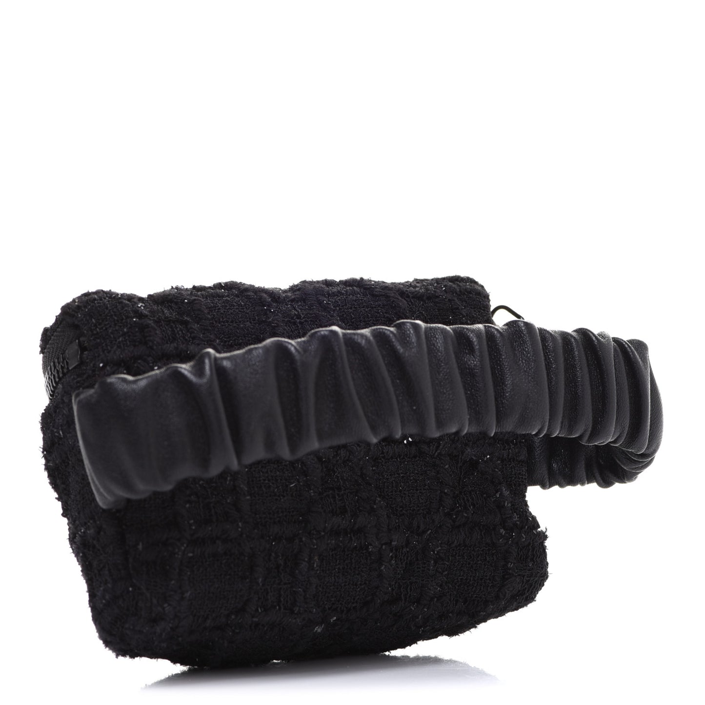 Tweed Lambskin Quilted Arm Coin Purse Black