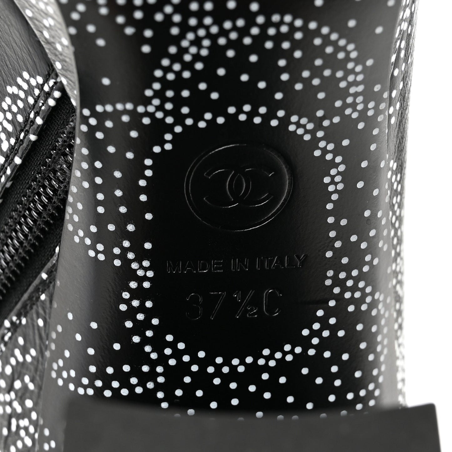Calfskin Camellia Printed High Boots 37.5 Black White