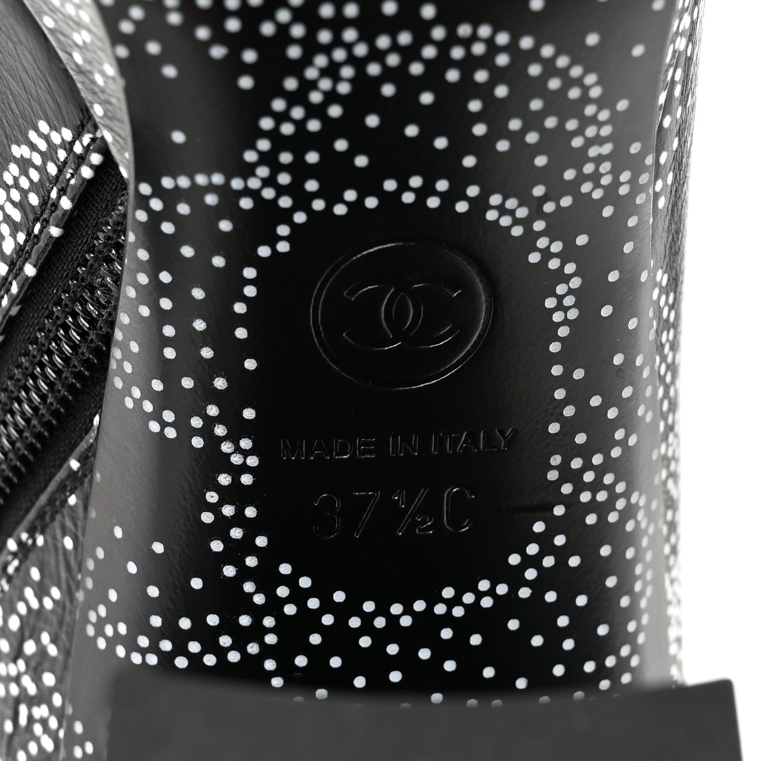 Chanel Calfskin Camellia Printed High Boots 37.5 Black White 7 of 8
