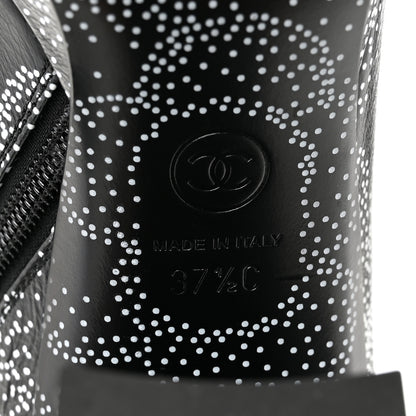 Chanel Calfskin Camellia Printed High Boots 37.5 Black White 7 of 8
