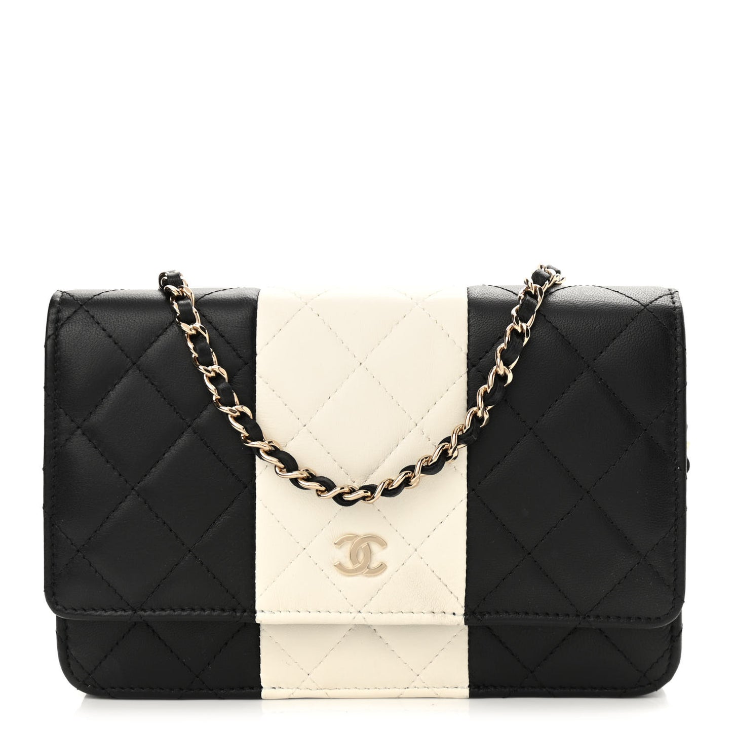 Lambskin Quilted Wallet On Chain WOC White Black
