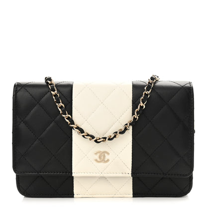 Chanel Lambskin Quilted Wallet On Chain WOC White Black 1 of 16